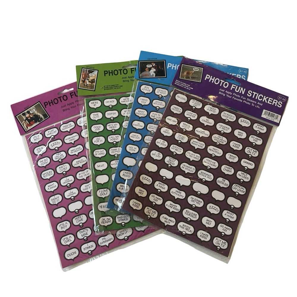 VTG ONS Photo‎ Fun Stickers 4 Packs - Pets, Vacation, Sports, Baby Scrapbook